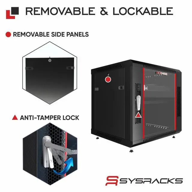 Alt view image 5 of 7 - Sysracks 15U Wall Mount Server Rack Cabinet, 18-Inch Deep, for 19-Inch Equipment, Glass Door, PDU and Shelves