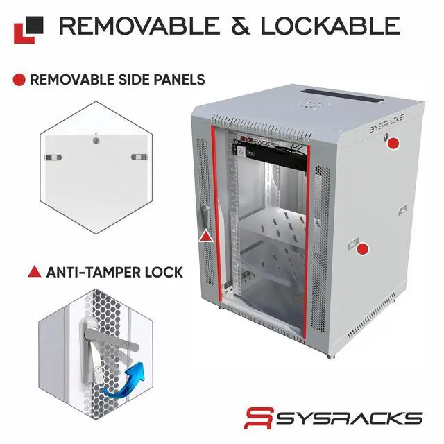 Alt view image 5 of 7 - Sysracks 15U Wall Mount Server Rack Cabinet, 24-Inch Deep, for 19-Inch Equipment, Glass Door, PDU and Shelves, Gray