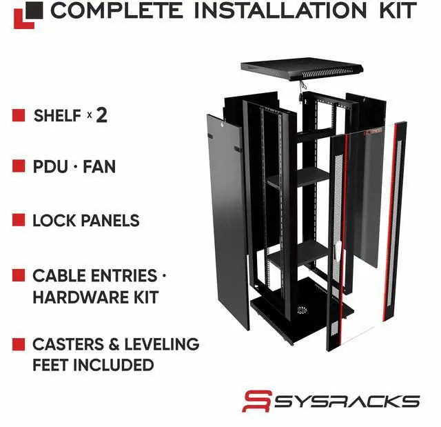 Alt view image 3 of 7 - Sysracks 18U Wall Mount Server Rack Cabinet, 24-Inch Deep, for 19-Inch Equipment, PDU and Fan