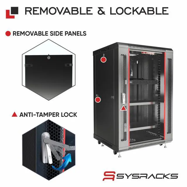 Alt view image 5 of 7 - Sysracks 18U Wall Mount Server Rack Cabinet, 24-Inch Deep, for 19-Inch Equipment, PDU and Fan
