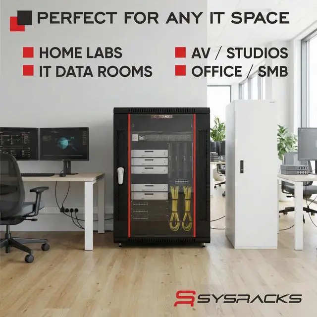 Alt view image 7 of 7 - Sysracks 18U Wall Mount Server Rack Cabinet, 24-Inch Deep, for 19-Inch Equipment, PDU and Fan