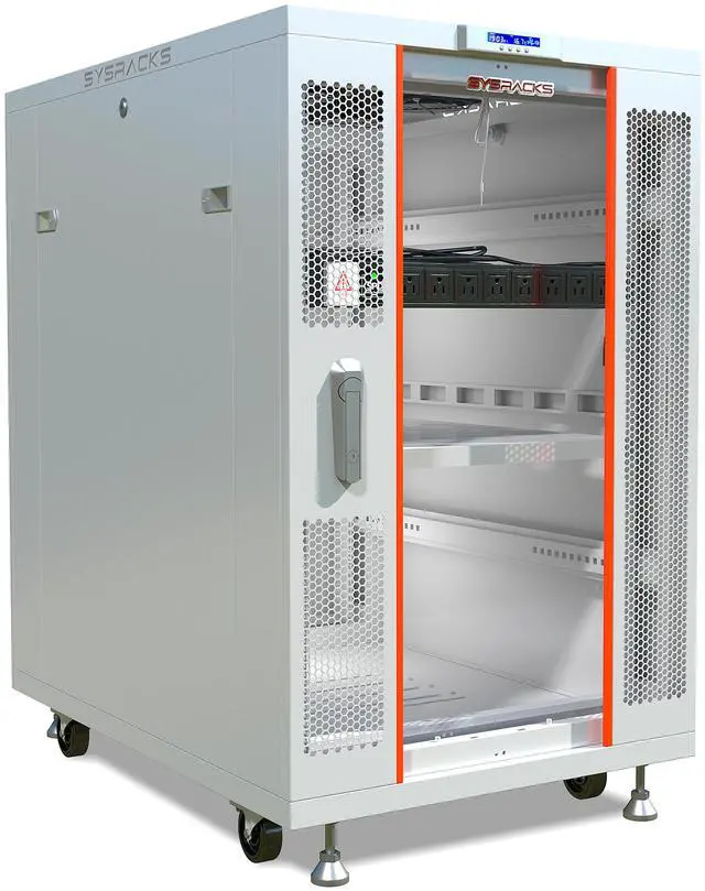 Main image of Sysracks 22U Floor Standing Server Rack Cabinet, 35-Inch Deep, for 19-Inch Rackmount Equipment, Glass Doors, Thermostat and Cooling Fans
