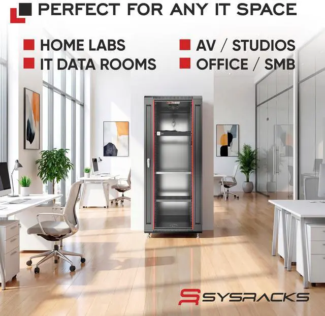 Alt view image 7 of 7 - Sysracks 27U Wall Mount Server Rack Cabinet, 24-Inch Deep, for 19-Inch Equipment, PDU and Fan