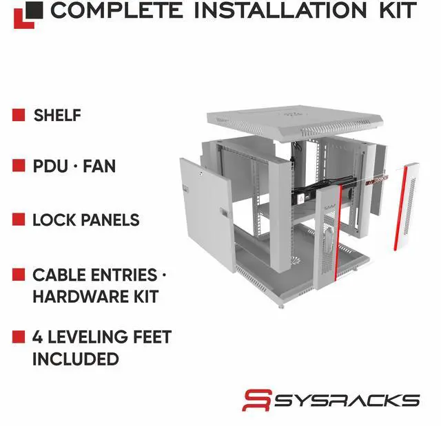 Alt view image 3 of 7 - Sysracks 9U Wall Mount Server Rack Cabinet, 24-Inch Deep, for 19-Inch Equipment, Light Grey, PDU and Fan