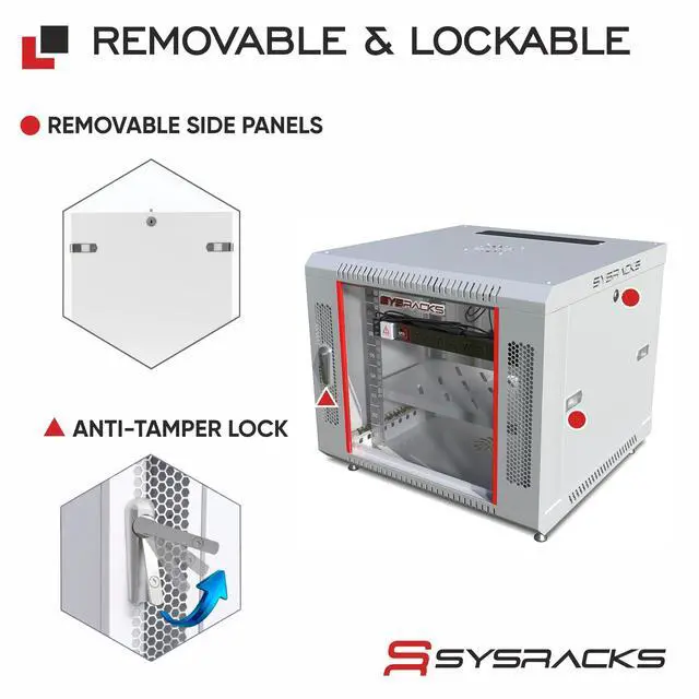 Alt view image 5 of 7 - Sysracks 9U Wall Mount Server Rack Cabinet, 24-Inch Deep, for 19-Inch Equipment, Light Grey, PDU and Fan