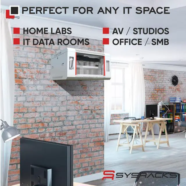 Alt view image 7 of 7 - Sysracks 9U Wall Mount Server Rack Cabinet, 24-Inch Deep, for 19-Inch Equipment, Light Grey, PDU and Fan