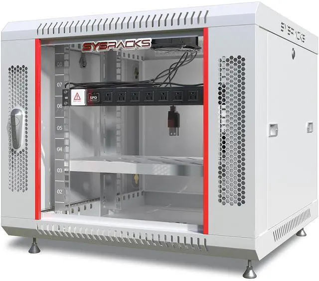 Main image of Sysracks 9U Wall Mount Server Rack Cabinet, 24-Inch Deep, for 19-Inch Equipment, Light Grey, PDU and Fan