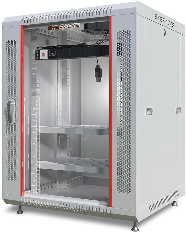 Main image of Sysracks 15U Wall Mount Server Rack Cabinet, 24-Inch Deep, for 19-Inch Equipment, Glass Door, PDU and Shelves, Gray