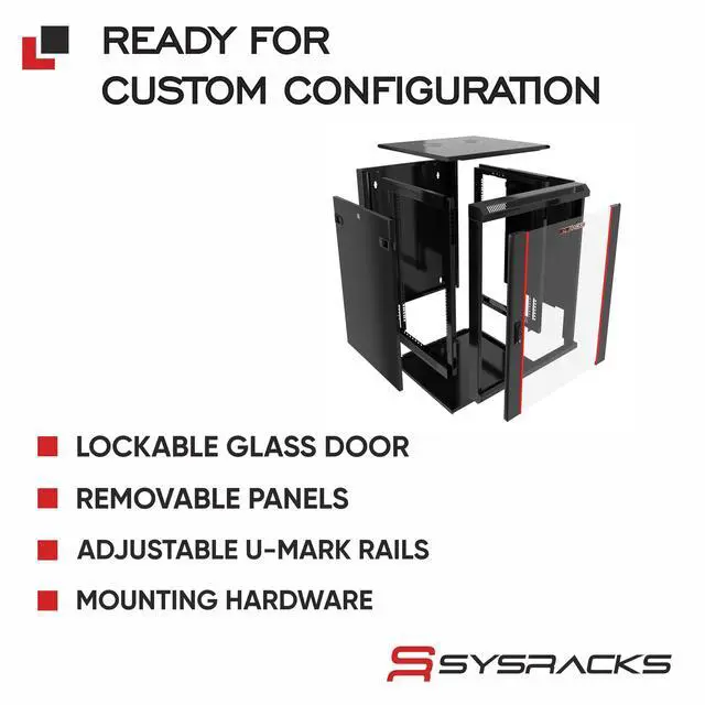 Alt view image 3 of 7 - Sysracks 15U Wall Mount Server Rack Cabinet, 24-Inch Deep, for 19-Inch Equipment, Glass Door