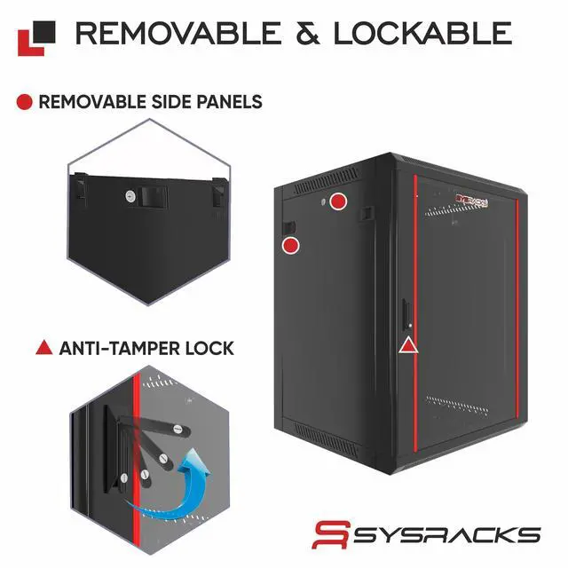 Alt view image 4 of 7 - Sysracks 15U Wall Mount Server Rack Cabinet, 18-Inch Deep, for 19-Inch Equipment, Glass Door