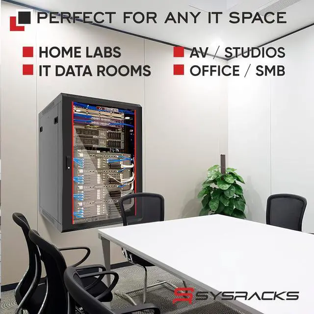 Alt view image 6 of 7 - Sysracks 15U Wall Mount Server Rack Cabinet, 18-Inch Deep, for 19-Inch Equipment, Glass Door