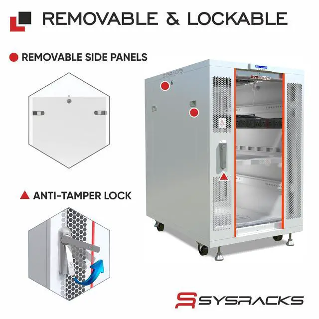 Alt view image 5 of 7 - Sysracks 22U Floor Standing Server Rack Cabinet, 35-Inch Deep, for 19-Inch Rackmount Equipment, Glass Doors, Thermostat and Cooling Fans
