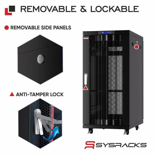 Alt view image 5 of 7 - Sysracks 18U Floor Standing Server Rack Cabinet, 39-Inch Deep, for 19-Inch EIA-310 Equipment, Mesh Doors, Fans and PDU