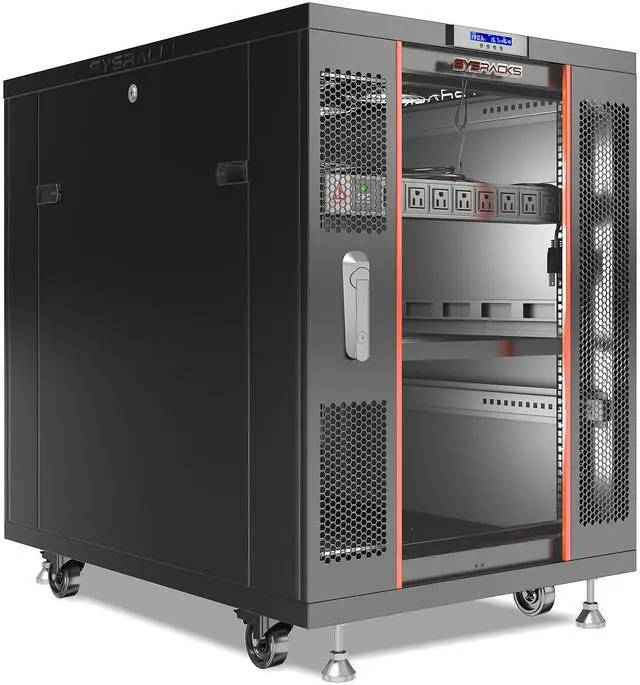 Main image of Sysracks 18U Floor Standing Server Rack Cabinet, 39-Inch Deep, for 19-Inch EIA-310 Equipment, Glass Door, Fans and PDU