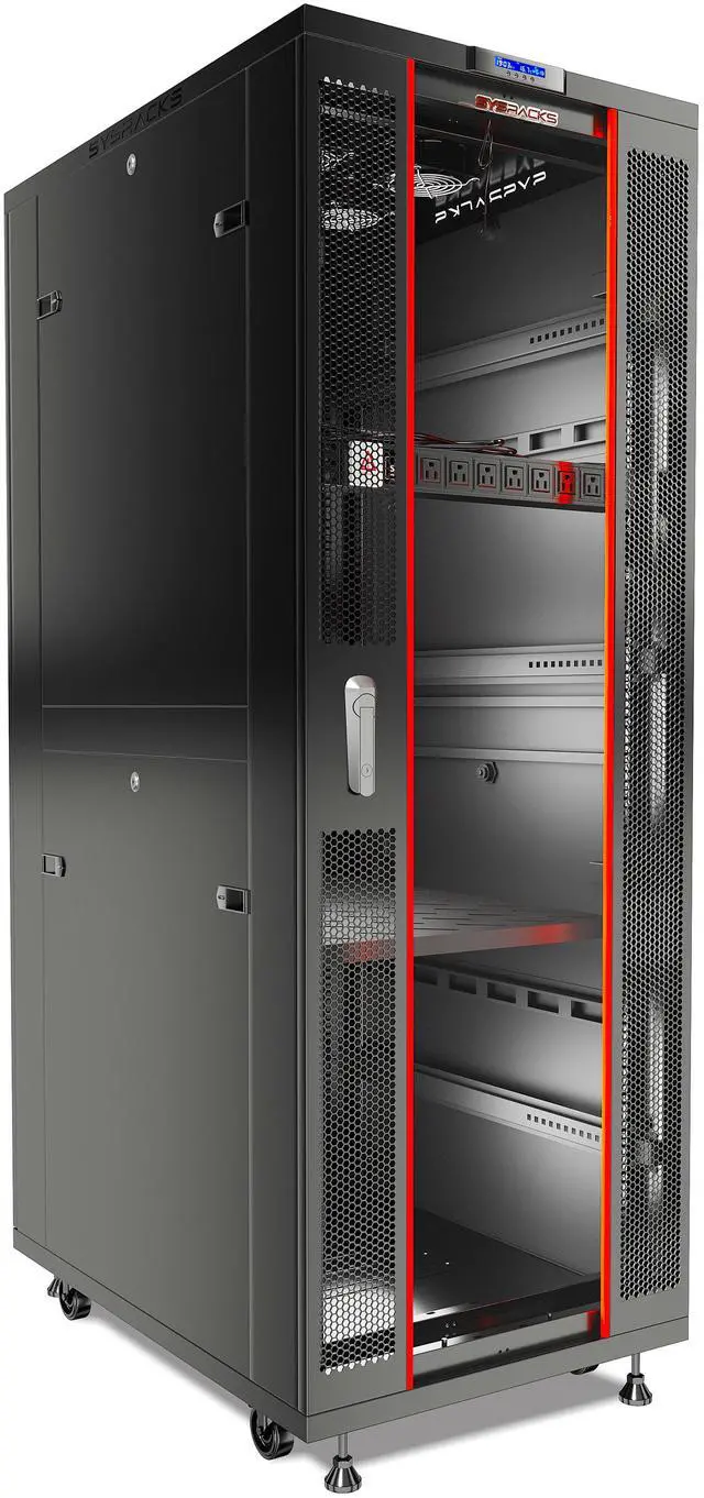 Main image of Sysracks 42U Floor Standing Server Rack Cabinet, 24-Inch Deep, for 19-Inch EIA-310 Equipment, Glass Door, Fans and PDU