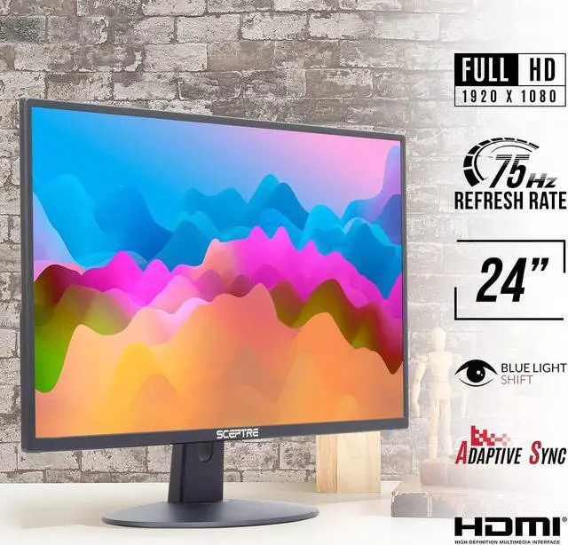 Alt view image 5 of 14 - sceptre e249w-19203r 24-inch fhd led gaming monitor 2x hdmi vga 75hz build-in speakers, machine black