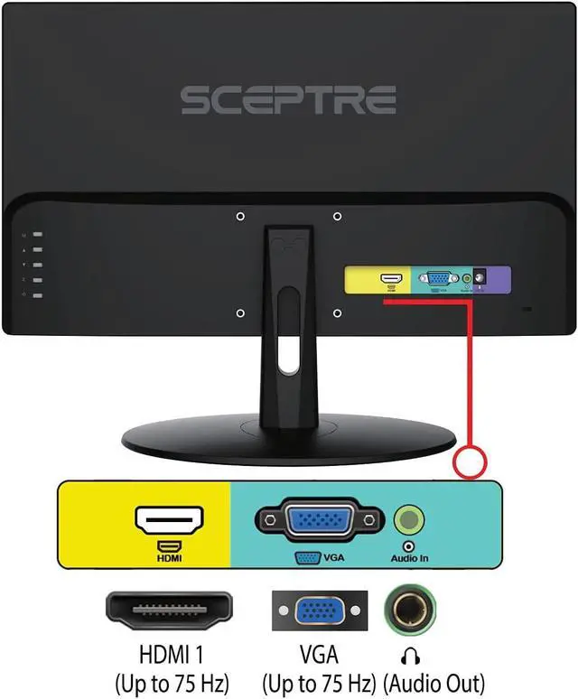 Alt view image 4 of 4 - Sceptre LED Monitor 20" HD+ HDMI VGA Speakers Black 2021 E205W-16003RTT