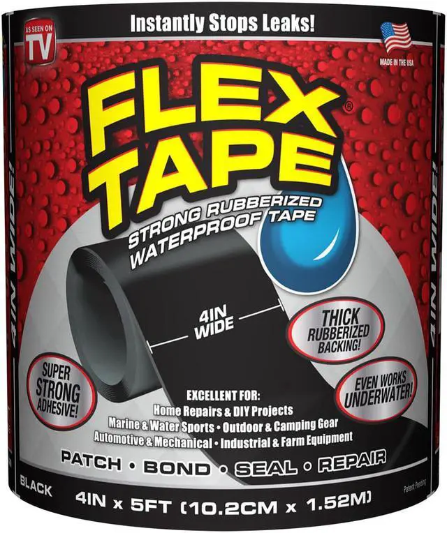 Alt view image 5 of 5 - Flex Seal TFSBLKR0405 Waterproof Repair Tape, Black, 4" x 5'