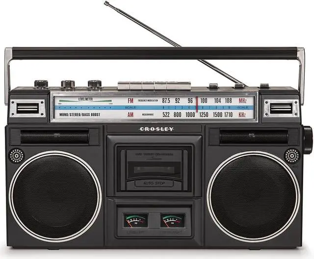 Alt view image 3 of 5 - crosley ct201a-bk retro bluetooth boombox cassette player with am/fm radio and bass boost, black