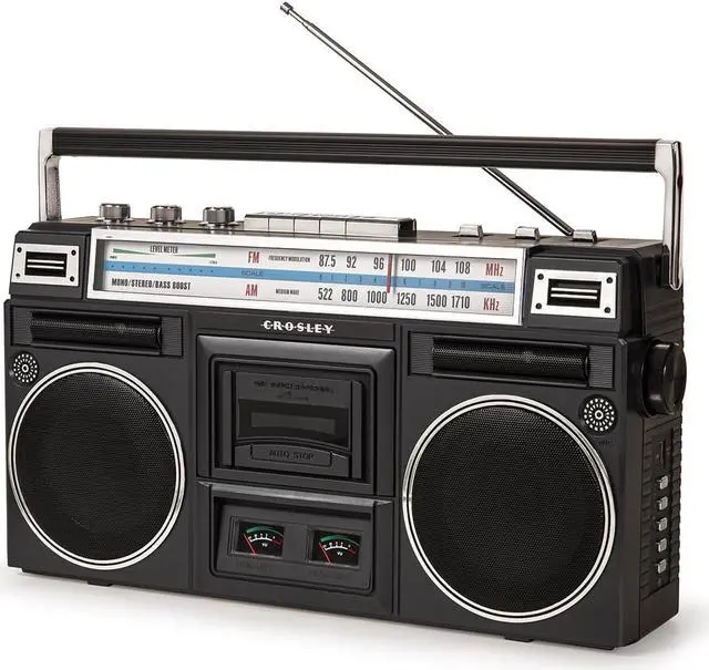 Alt view image 4 of 5 - crosley ct201a-bk retro bluetooth boombox cassette player with am/fm radio and bass boost, black