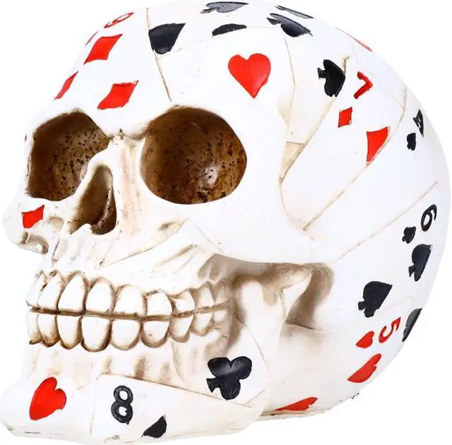 Alt view image 3 of 8 - Resin Sugar Skull White Deck of Cards Design P714622 - Card Player Halloween Decoration Gothic DOD Skeleton Head Dia de los Muertos - Card Suits