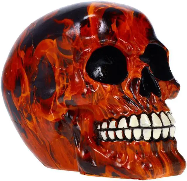 Alt view image 2 of 9 - Resin Flame Skull Orange Day of the Dead Skull P754923 - Ghost Rider Halloween Decoration Gothic DOD Skeleton Head Dia de los Muertos - Orange