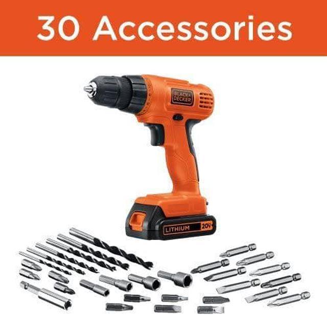 Black+Decker LD120 20V Max Cordless Drill Driver with 30 Piece