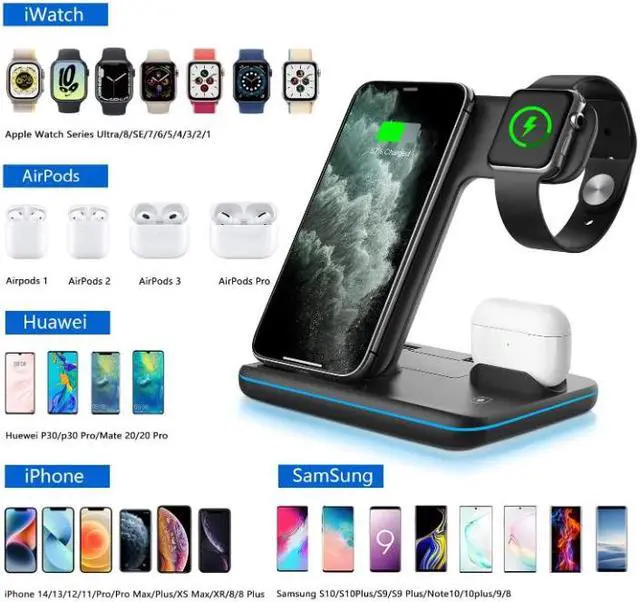 Alt view image 2 of 5 - WAITIEE Wireless Charger 3 in 1 Fast Charging Station for Apple BLACK Z5S