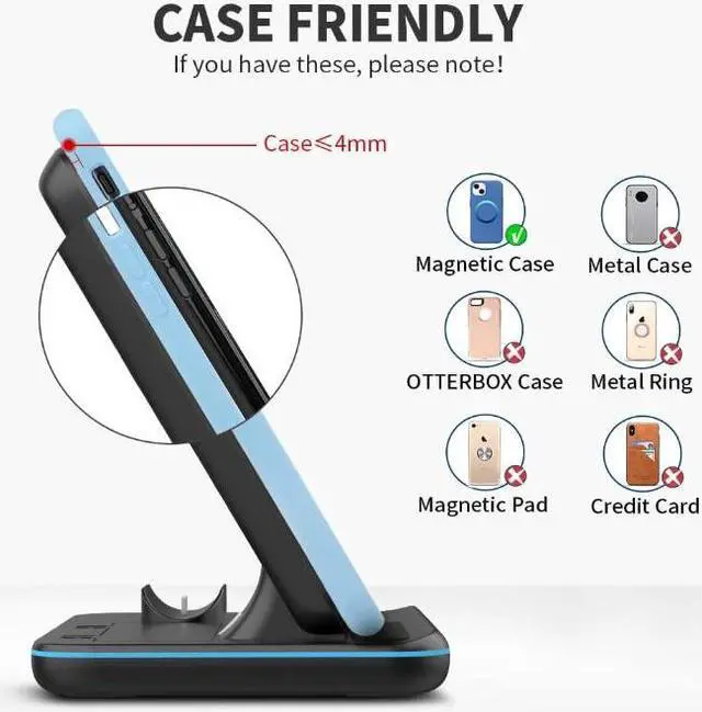 Alt view image 5 of 5 - WAITIEE Wireless Charger 3 in 1 Fast Charging Station for Apple BLACK Z5S