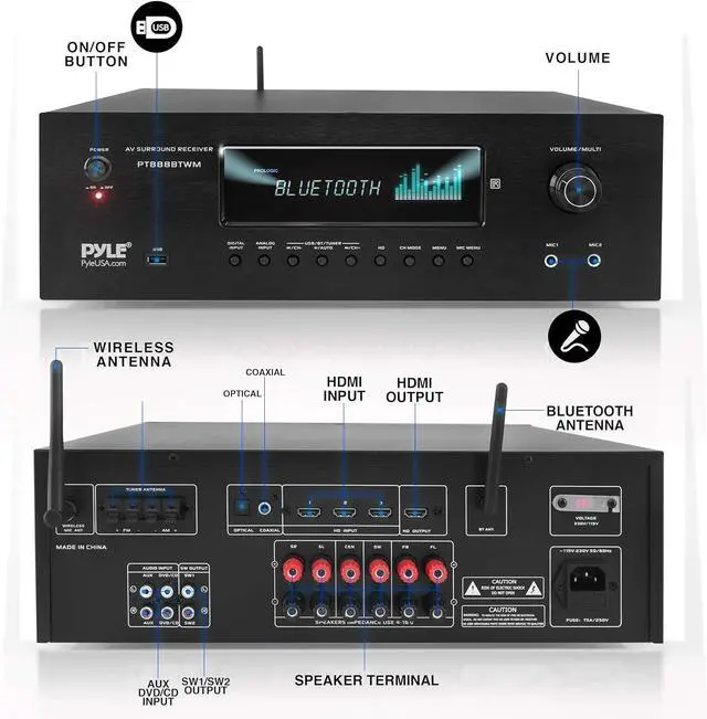 Alt view image 2 of 5 - Pyle 1000W Bluetooth Home Theater Karaoke Receiver PT888BTWM - Black