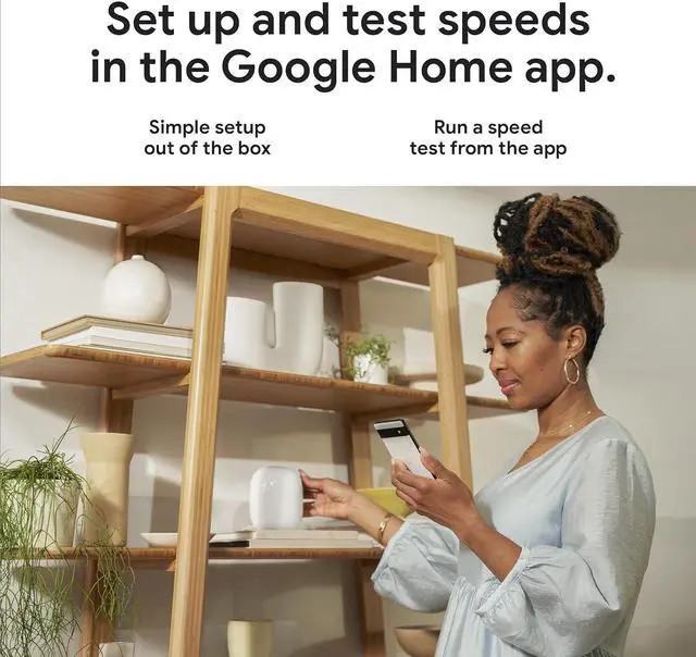 Alt view image 6 of 7 - Google GA03030-US Nest Wi-Fi Pro 6E AXE5400 Mesh Wi-Fi Router - Tri-Band - RJ45 - Bluetooth - 2200 sq. ft. - Up to 5.4 Gbps - Snow