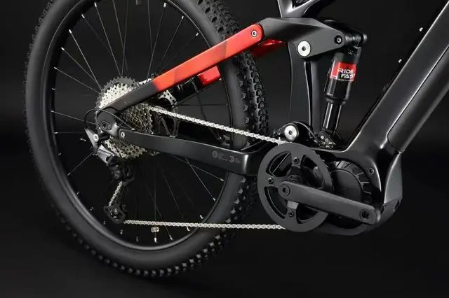 Alt view image 6 of 7 - JAVA Carbon Fibre 27.5 x 18 Wheel Size 27.5 Black 10ah Dual Disc Brake 12 Speed Lindau Soft Tail Electrically Powered Mountain Bike E-SUS01A