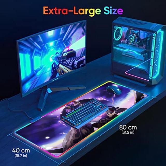 Alt view image 6 of 7 - led Light Mouse pad pro Gaming Genshin Impact Series-Raiden Shogun RGB Mouse mat Large Leopard Mouse pad Colorful Extended Mousepad Oversized Gaming Anime Desk mat 23.6"*11.8"