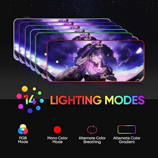 Alt view image 2 of 7 - led Light Mouse pad pro Gaming Genshin Impact Series-Raiden Shogun RGB Mouse mat Large Leopard Mouse pad Colorful Extended Mousepad Oversized Gaming Anime Desk mat 23.6"*11.8"