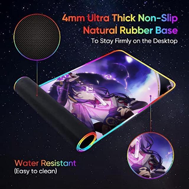 Alt view image 3 of 7 - led Light Mouse pad pro Gaming Genshin Impact Series-Raiden Shogun RGB Mouse mat Large Leopard Mouse pad Colorful Extended Mousepad Oversized Gaming Anime Desk mat 23.6"*11.8"