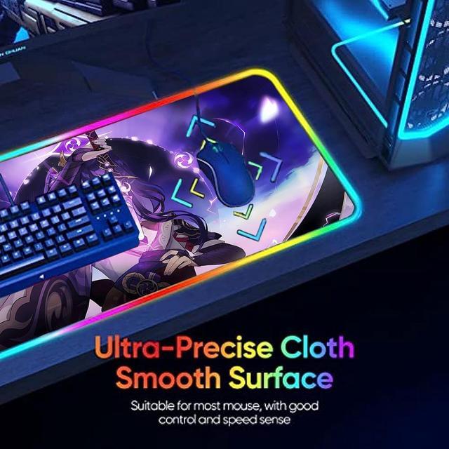 Alt view image 4 of 7 - led Light Mouse pad pro Gaming Genshin Impact Series-Raiden Shogun RGB Mouse mat Large Leopard Mouse pad Colorful Extended Mousepad Oversized Gaming Anime Desk mat 23.6"*11.8"