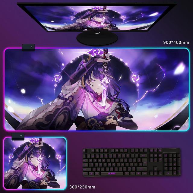 Alt view image 7 of 7 - led Light Mouse pad pro Gaming Genshin Impact Series-Raiden Shogun RGB Mouse mat Large Leopard Mouse pad Colorful Extended Mousepad Oversized Gaming Anime Desk mat 23.6"*11.8"