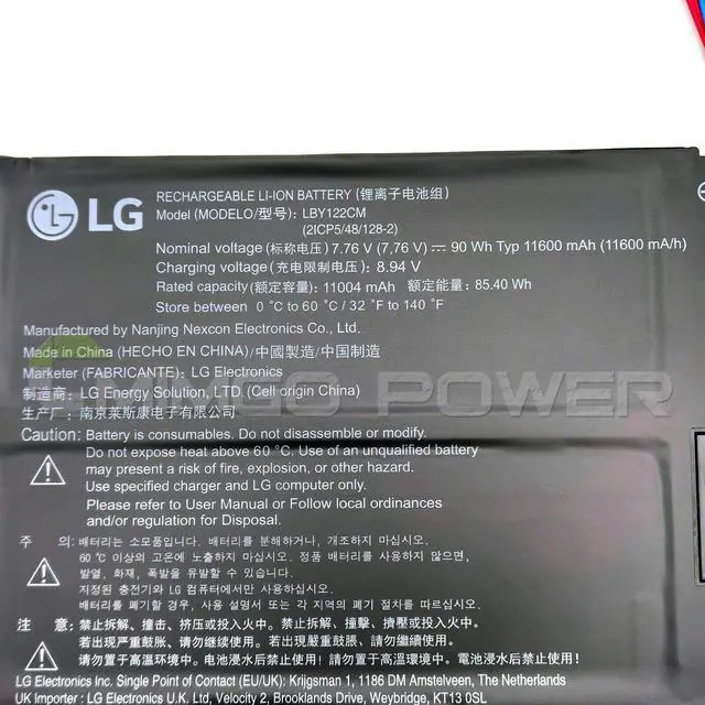 Alt view image 2 of 3 - New LBY122CM 90Wh Battery for LGGram 16Z90R 17Z90Q 17Z90Q-G 17Z90Q-K