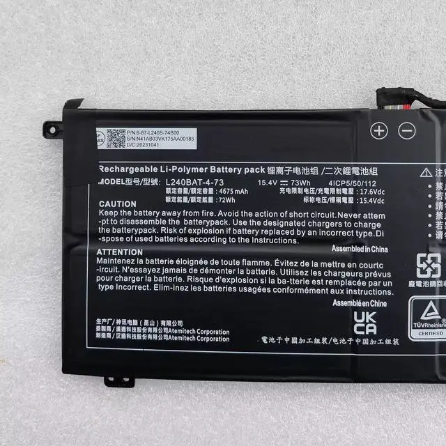 Main image of New L240BAT-4-73 6-87-L240S-74B00 Battery for System76 Lemur Pro(lemp13) Series 41CP5/50/112