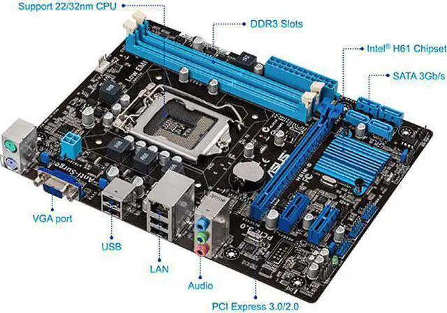 Alt view image 2 of 4 - New Motherboard For Asus H61M-E LGA1150 DDR3