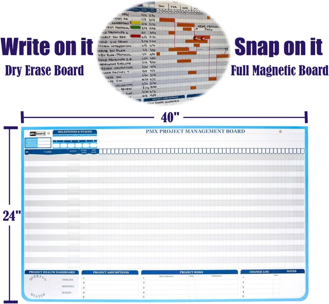 Alt view image 2 of 7 - PMXBOARD Gantt Chart Whiteboard Set, 40" x 24" Magnetic Dry Erase Project Timeline Board Kit with 668 Magnetic Pieces, Easel, Markers, Eraser, Critical Path, Risk & Milestone Planning