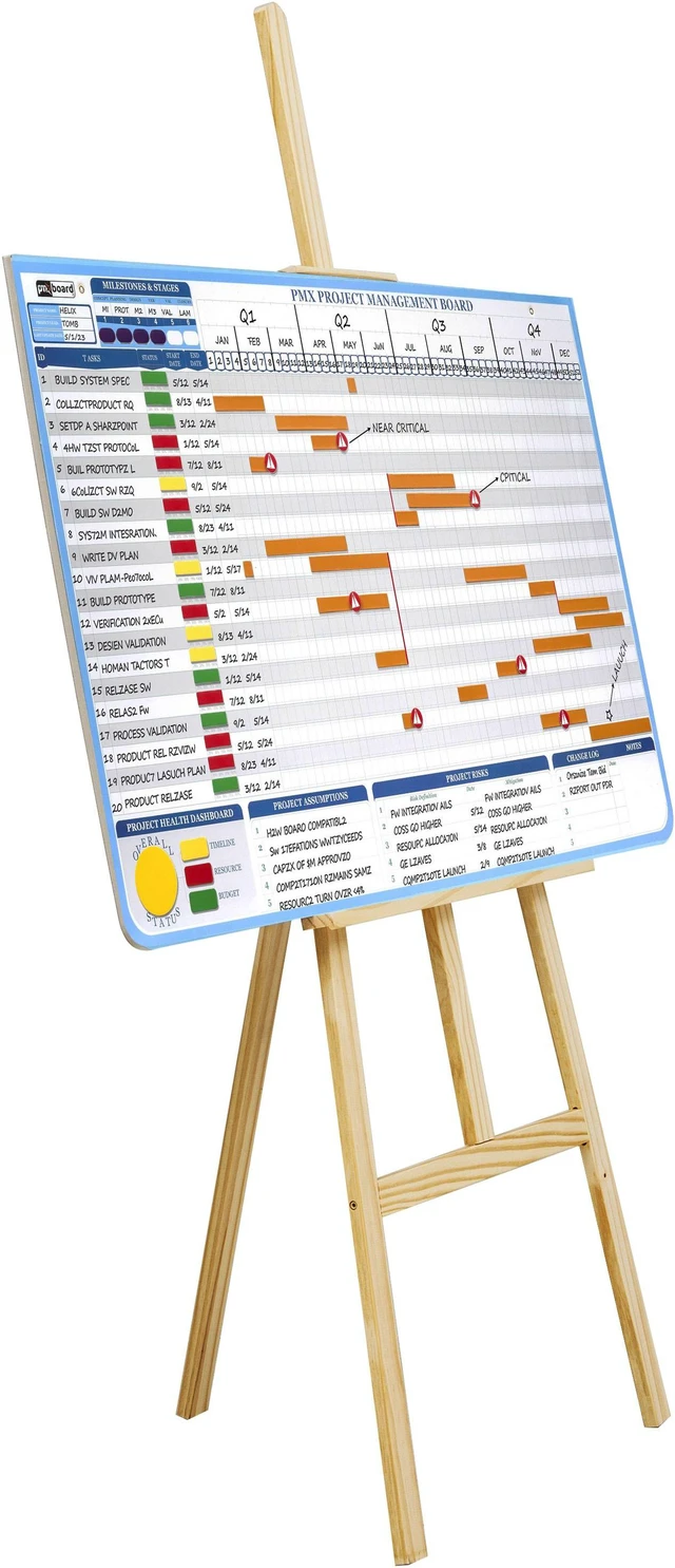 Alt view image 6 of 7 - PMXBOARD Gantt Chart Whiteboard Set, 40" x 24" Magnetic Dry Erase Project Timeline Board Kit with 668 Magnetic Pieces, Easel, Markers, Eraser, Critical Path, Risk & Milestone Planning