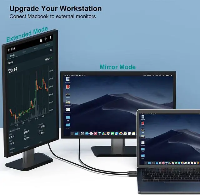 Alt view image 3 of 5 - USB C to DisplayPort 6 Feet Cable, USB Type-C to DP Adapter [Thunderbolt 3 Compatible] for MacBook Pro 2018/2017, MacBook Air/iPad Pro 2018, Samsung Galaxy S10/S9, Surface Book 2 and More