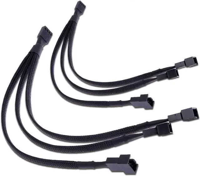 Main image of PWM Fan Splitter Adapter Cable Sleeved Braided Y Splitter Computer PC 4 Pin Fan Extension Power Cable 1 to 3 Converter 10 inches (2 Pack)