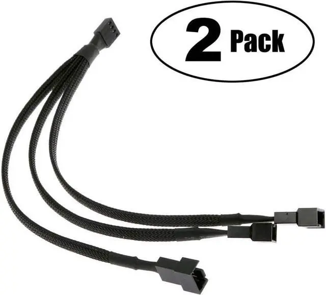 Alt view image 2 of 4 - PWM Fan Splitter Adapter Cable Sleeved Braided Y Splitter Computer PC 4 Pin Fan Extension Power Cable 1 to 3 Converter 10 inches (2 Pack)