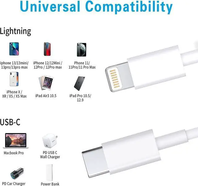 Alt view image 2 of 5 - USB-C/Type-C/USB C iPhone Cable 3ft Long Heavy Duty Cord iPhone 13, 12, 11 Pro/Max/Mini, XR, XS/Max, X, 8, 7, 6, 5, SE, iPad charger cable (3PACK)