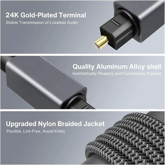 Alt view image 2 of 6 - Toslink cable, optical audio cable  3 feet short fiber optic cable for soundbars (Toslink to Toslink, digital S/PDIF cable, stereo systems/amplifiers/amps, home cinema, Xbox One/PS4)