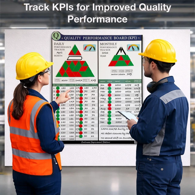 Alt view image 4 of 7 - PMXBOARD Quality KPI Board Set, 33 x 26 in Magnetic Dry-Erase Board with Daily and Monthly Tracking, 180 Status Magnets, 2 Performance Indicators