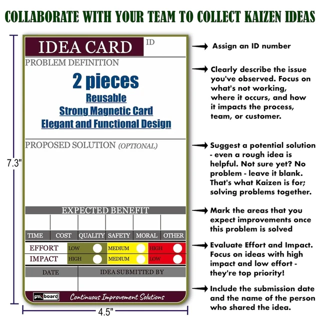 Alt view image 6 of 6 - PMXBOARD Kaizen Select Board Set, 6.5 x 38 in Magnetic Dry-Erase Board for Kaizen Team and Event Planning, 2 Idea Cards, 5 Markers and Eraser