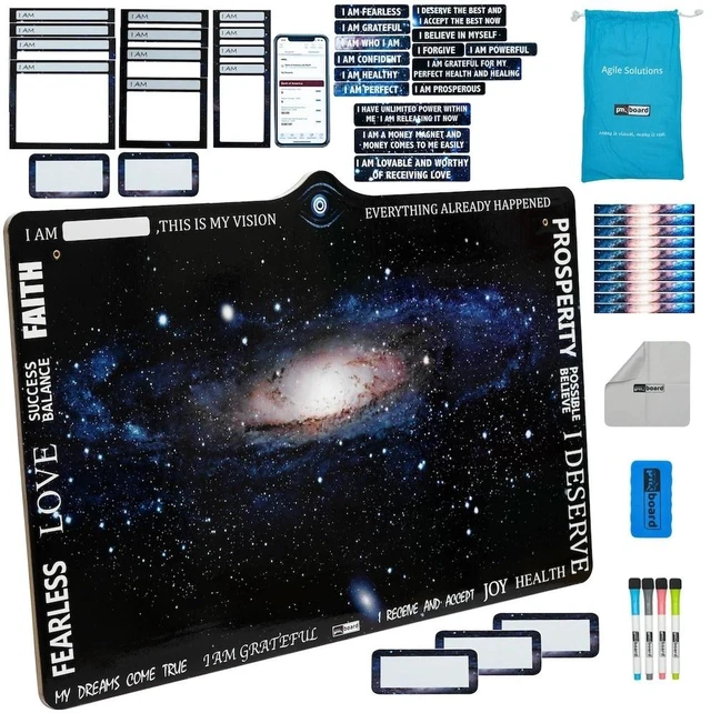 Main image of PMXBOARD Magnetic Vision Board Kit with 3rd Eye, Universe-Themed Magnetic Dry-Erase Board with 44 Magnetic Cards, Quote Cards and Markers, Goal Setting Board